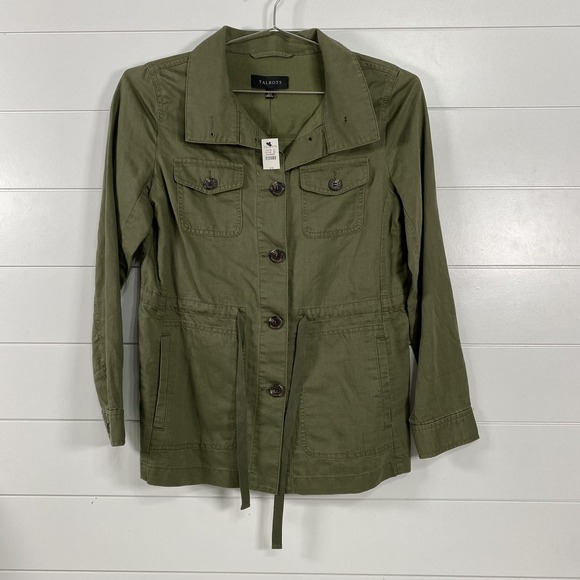 Talbots Jackets & Blazers - Talbots Jacket Womens XS Green Utility Button Front Cotton Linen Safari Belted